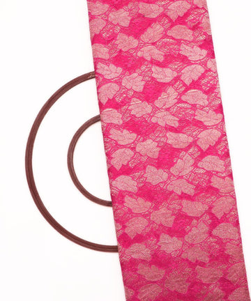 pink and golden foil print cut work net fabric hs131 5576